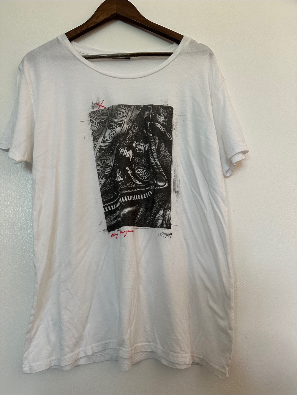 Obey White Short Sleeve Tee with Black Graphic